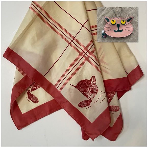 Hampton Hall Accessories - Vintage HAMPTON HALL pink cat scarf & coin purse